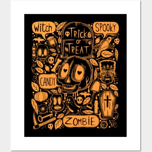 Halloween Doodle Orange Posters and Art